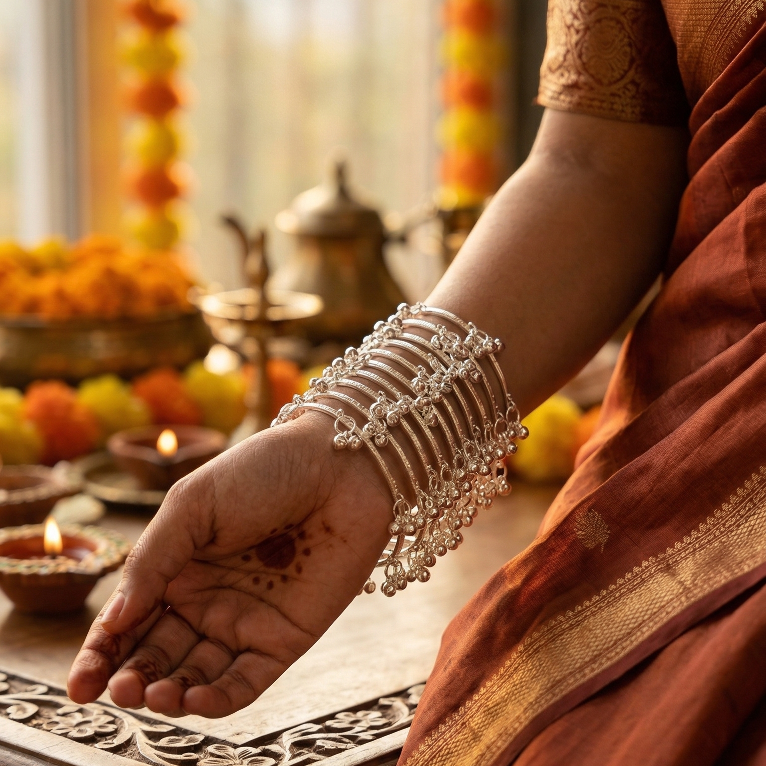 Kashmiri Silver Bangles Set (8 Pieces) for Women | Lightweight Traditional Kada | Wedding Festive Jewelry | Nivi Craft