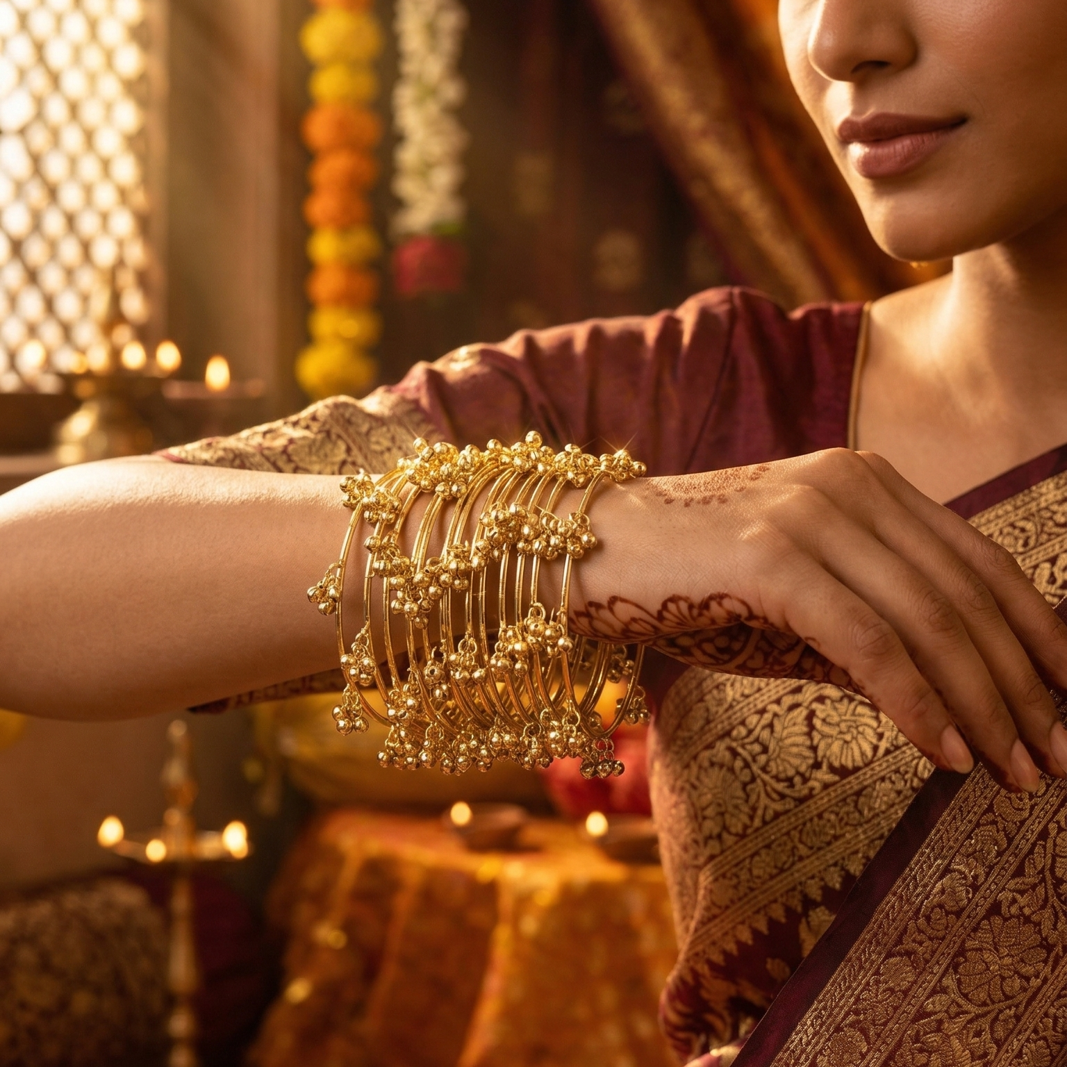 Kashmiri Golden Bangles Set (8 Pieces) for Women | Traditional Gold Kada Set | Lightweight Wedding &amp; Festive Jewelry | Nivi Craft