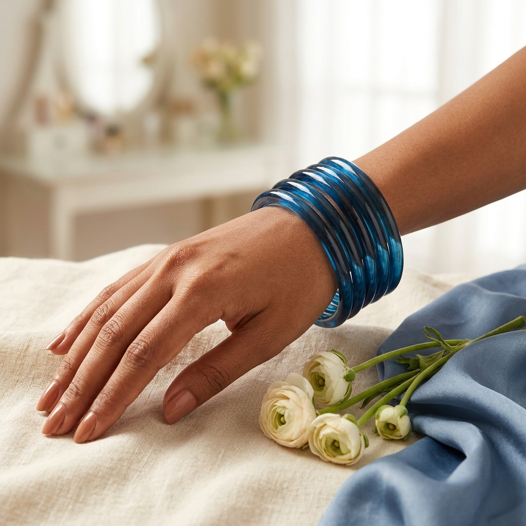 Blue Jelly Bangles Set of 4 for Women &amp; Girls | Transparent Glass Look Chudi | Trendy Daily Wear Bracelet | Stylish Minimal Bangles