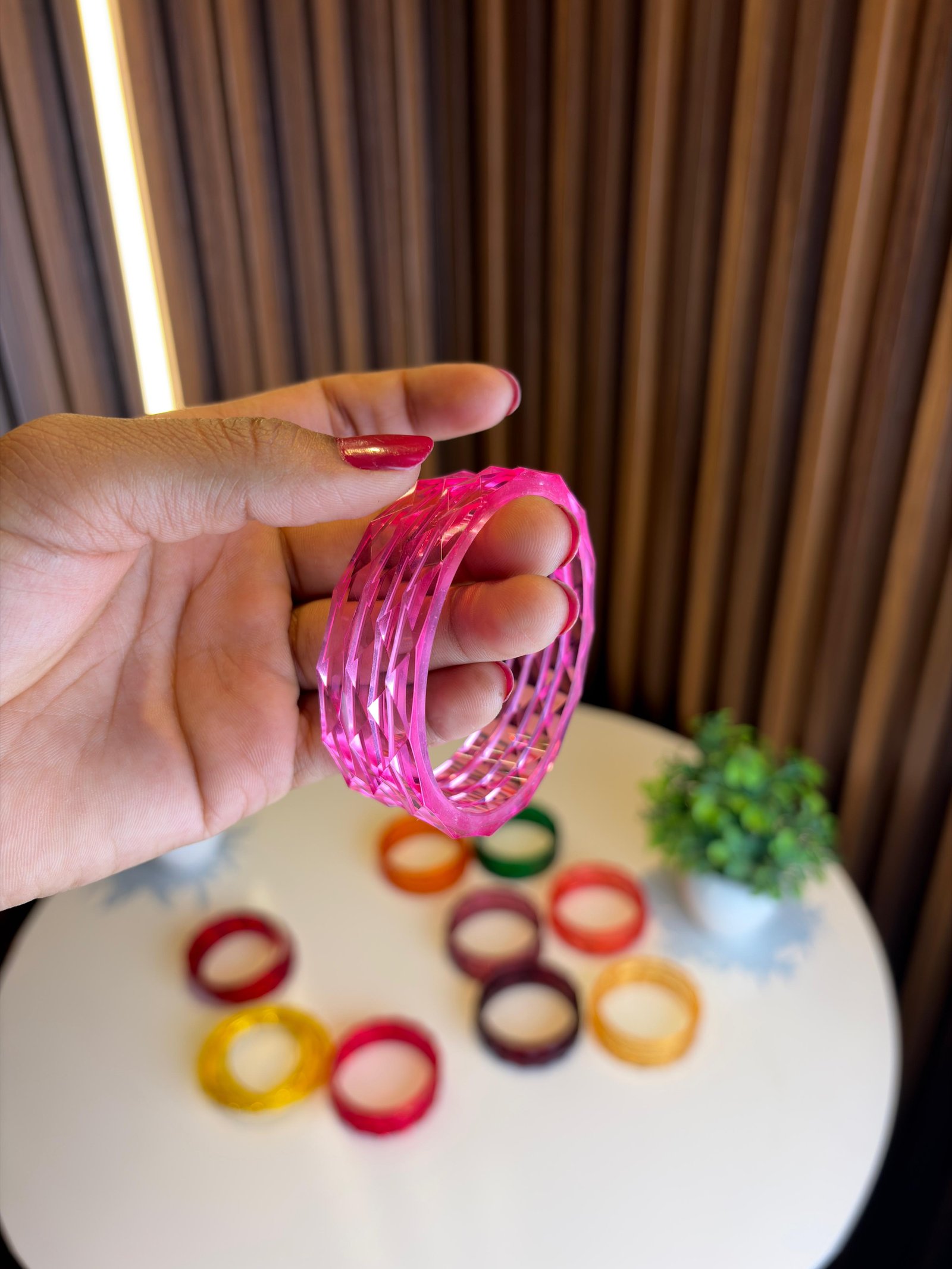 Trending Jelly Acrylic Bangles Set for Women &amp; Girls | Diamond Cut Transparent Stylish Kada | Daily Wear &amp; Party Wear Chudi (4 Pcs Set - Barbie Pink)