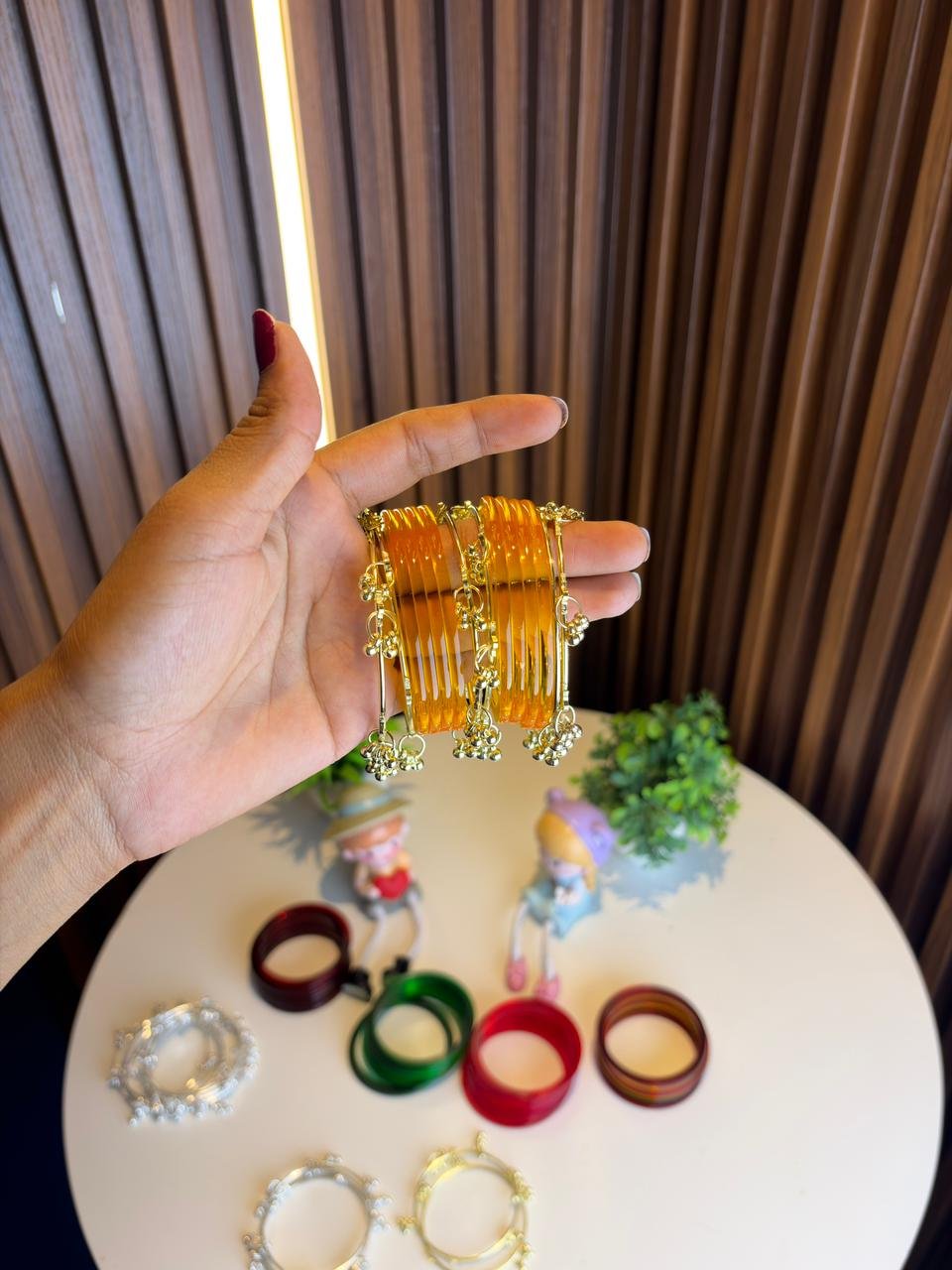 12 Pieces Kashmiri Bangles Set Box – Golden Kashmiri Ghungroo Bangles with Yellow Jelly Bangles | Viral Kashmiri Bangles for Women | Trending Meesho Collection