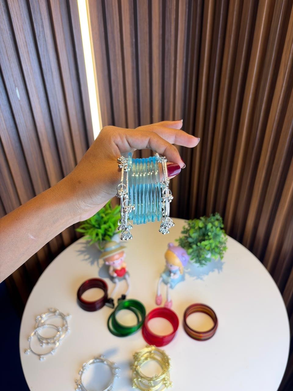 10 Pieces Kashmiri Bangles Set Box – Silver Kashmiri Ghungroo Bangles with Blue Viral Jelly Bangles | Trending Kashmiri Bangles for Women